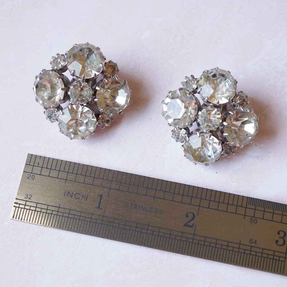 Vintage Rhinestone Crystal Cluster Clip-On Earrings – Mega Sparkle! - Picture 3 of 3